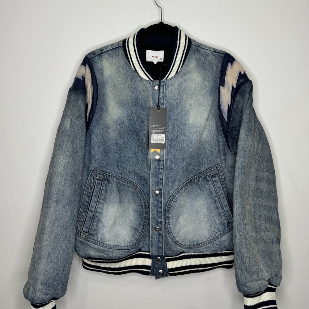 Rhude Lightening Denim Bomber Jacket Blue Men’s Large
